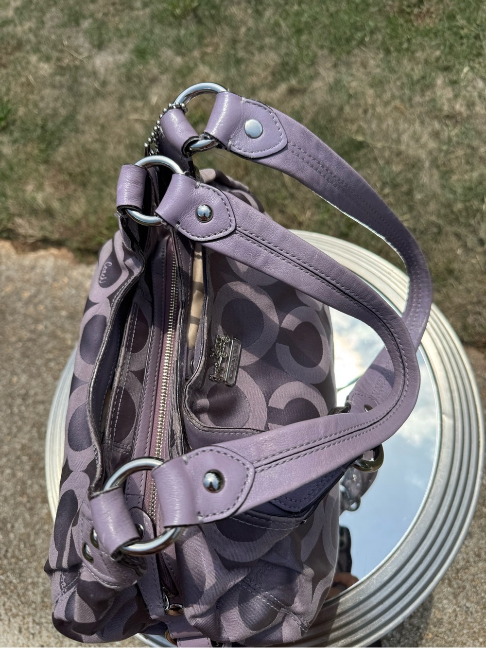 Coach Lavender-Gray Signature Jacquard Hobo - Picture 8 of 9
